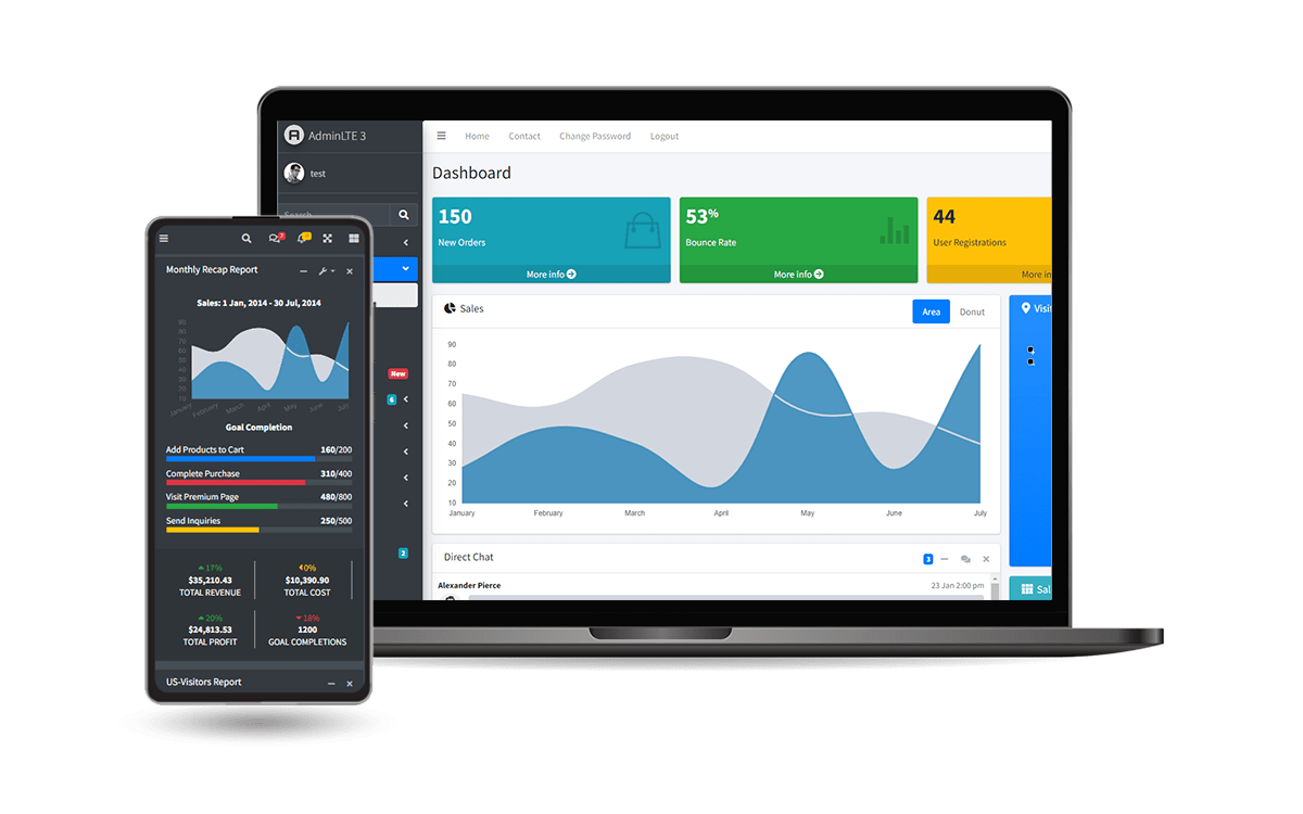 Mobile and Desktop Screen-shots for AdminLTE Django PRO - Premium Django Starter with AdminLTE Design