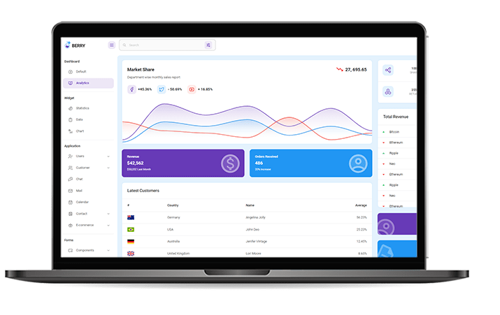 Desktop view for Django Berry Dashboard PRO, a related product for Django Berry Dashboard