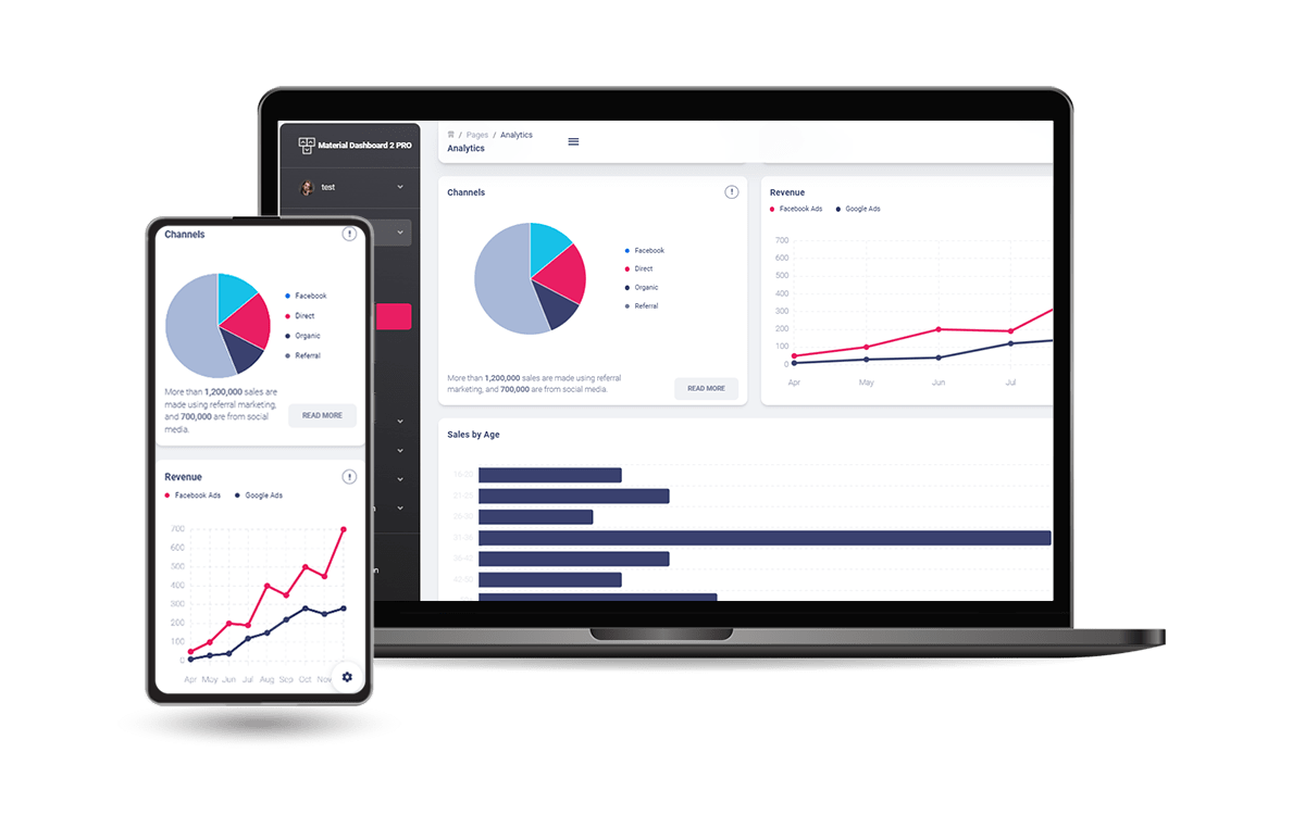 Mobile and Desktop Screen-shots for Django Material Dashboard PRO - Premium Django Starter with Material Dashboard PRO Design